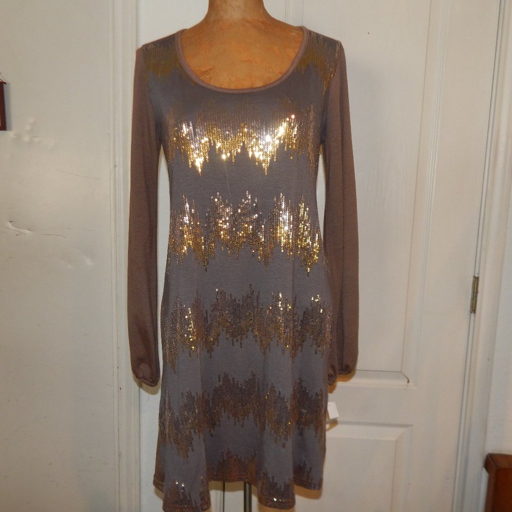 NWT $115 UNCLE FRANK L/S Sequin Dress S 6 8